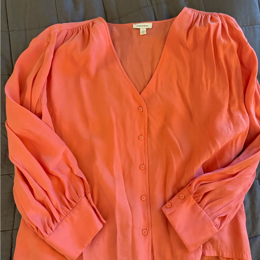 Nordstrom Vibrant Coral V-Neck Blouse